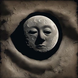 A surreal image featuring the moon as an eyeball on someone's face