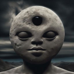 A surreal image featuring the moon as an eyeball on someone's face