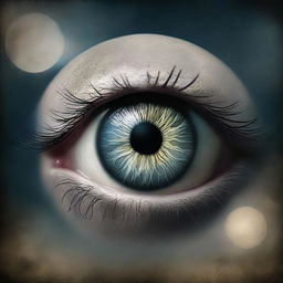 A surreal image featuring a full moon as an eyeball