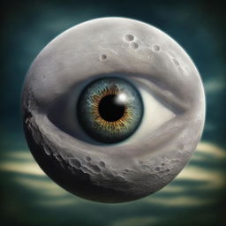 A surreal image featuring a full moon as an eyeball