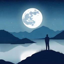 A serene image of someone gazing at the full moon in a night sky