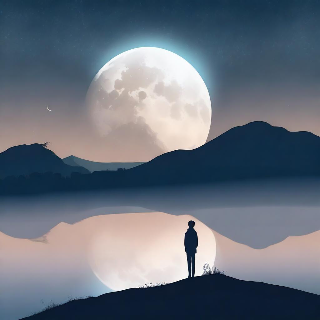 A serene image of someone gazing at the full moon in a night sky