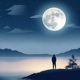 A serene image of someone gazing at the full moon in a night sky