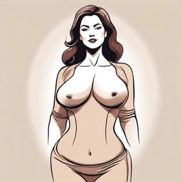 A detailed illustration of a woman with a voluptuous figure, focusing on her chest