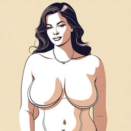 A detailed illustration of a woman with a voluptuous figure, focusing on her chest