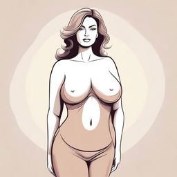 A detailed illustration of a woman with a voluptuous figure, focusing on her chest