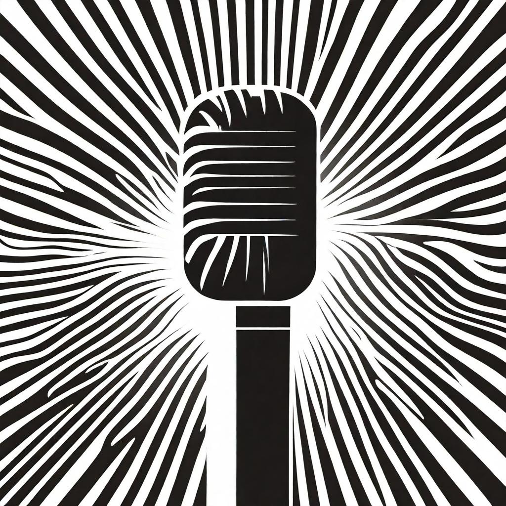 A simple vector graphic of a microphone in black and white