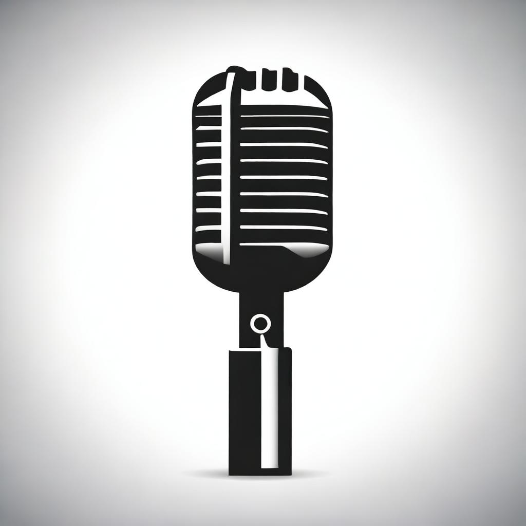 A simple vector graphic of a microphone in black and white