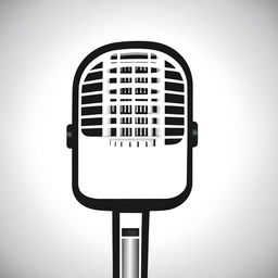 A simple vector graphic of a microphone in black and white