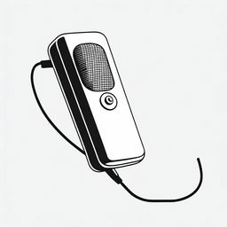 A simple contour drawing of a mobile phone with a microphone in black and white