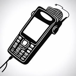 A simple contour drawing of a mobile phone with a microphone in black and white