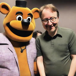 A man wearing glasses standing next to Scott Cawthon, the creator of Five Nights at Freddy's