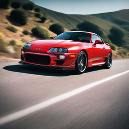 A high-resolution image of a Toyota Supra MK4, showcasing its sleek design, iconic headlights, and sporty aesthetic