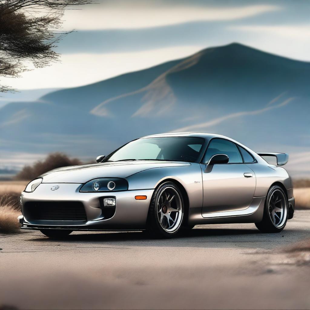 A high-resolution image of a Toyota Supra MK4, showcasing its sleek design, iconic headlights, and sporty aesthetic