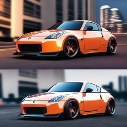 Create an image of a Nissan 350Z styled in the distinctive manner of Khyzyl Saleem