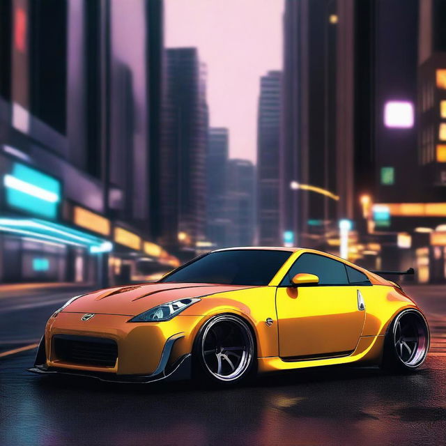 Create an image of a Nissan 350Z styled in the distinctive manner of Khyzyl Saleem