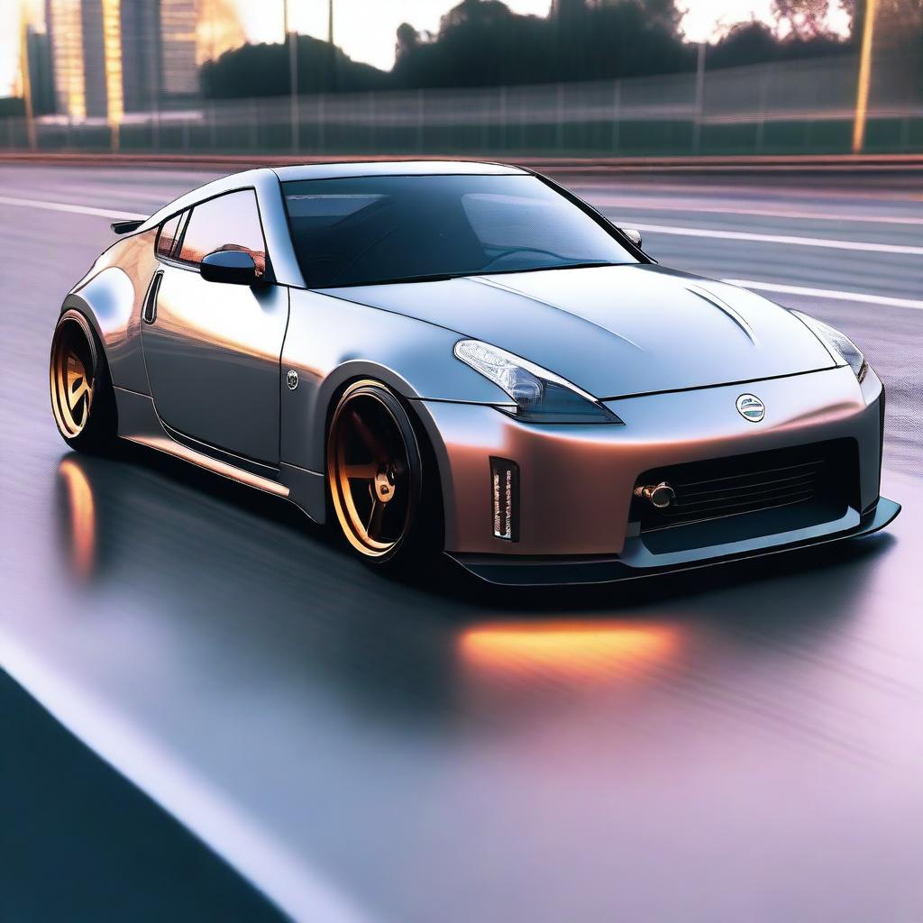 Create an 8K, super realistic image of a Nissan 350Z styled in the distinctive manner of Khyzyl Saleem