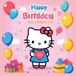 A cute and colorful image of Hello Kitty celebrating a happy birthday for Isabella