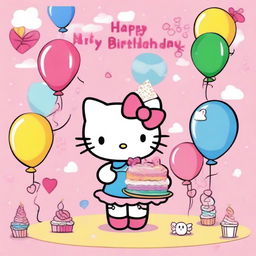 A cute and colorful image of Hello Kitty celebrating a happy birthday for Isabella