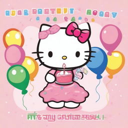 A cute and colorful image of Hello Kitty celebrating a happy birthday for Isabella