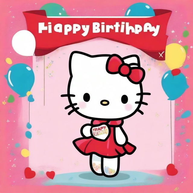 A cute illustration of Hello Kitty holding a sign that says 'Happy Birthday Isabella'