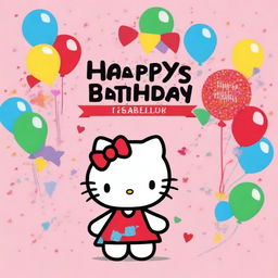 A cute illustration of Hello Kitty holding a sign that says 'Happy Birthday Isabella'