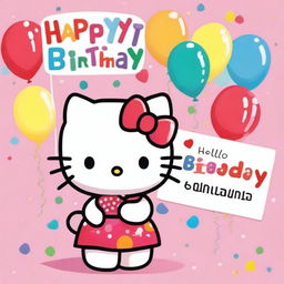 A cute illustration of Hello Kitty holding a sign that says 'Happy Birthday Isabella'