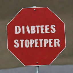 An octagonal stop traffic sign featuring a vivid red blood droplet pierced by glistening sugar crystals. The phrase 'DiabetesStopper.com' is gracefully inscribed at the bottom of the sign.