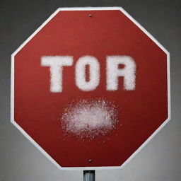 An octagonal stop traffic sign with a glistening red blood droplet at the center pierced by shimmering sugar crystals.