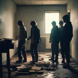 A group of students inside a room in a school during an apocalypse