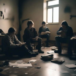 A group of students inside a room in a school during an apocalypse