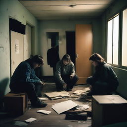 A group of students inside a room in a school during an apocalypse