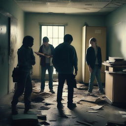 A group of students inside a room in a school during an apocalypse