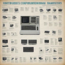 A detailed infographic tracing the history of computers. It features key events and inventions, starting from the first mechanical computer to the latest quantum computers, with timeline markers, illustrations, and brief descriptions.