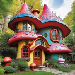 A whimsical and bizarre house with an unconventional design