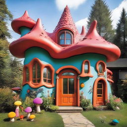 A whimsical and bizarre house with an unconventional design