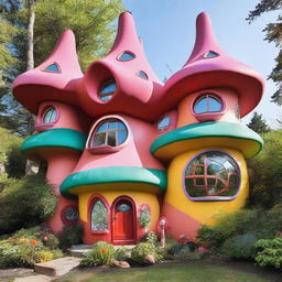 A whimsical and bizarre house with an unconventional design