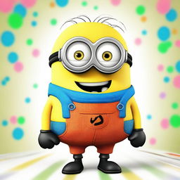 A funny-looking and weird Minion from the Despicable Me series wearing bright, colorful clothes and sporting funny hair