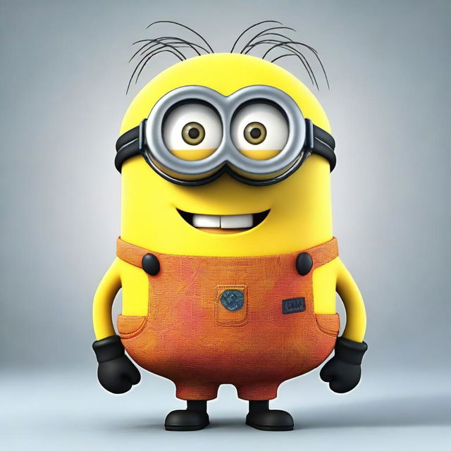 A funny-looking and weird Minion from the Despicable Me series wearing bright, colorful clothes and sporting funny hair