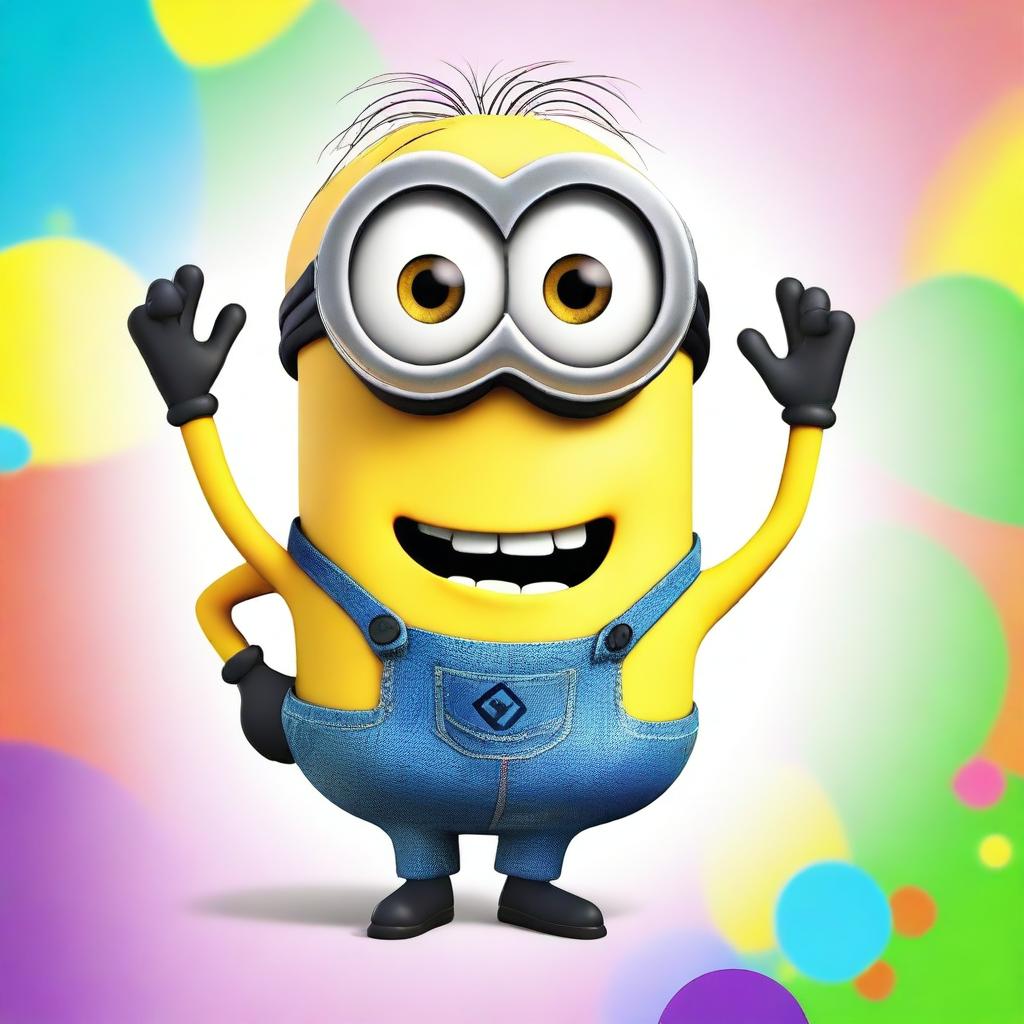 A funny-looking Minion from the Despicable Me series, wearing bright, mismatched clothes and sporting funny, colorful hair