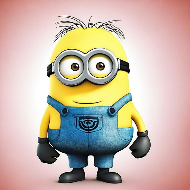 A funny-looking Minion from the Despicable Me series, wearing bright, mismatched clothes and sporting funny, colorful hair