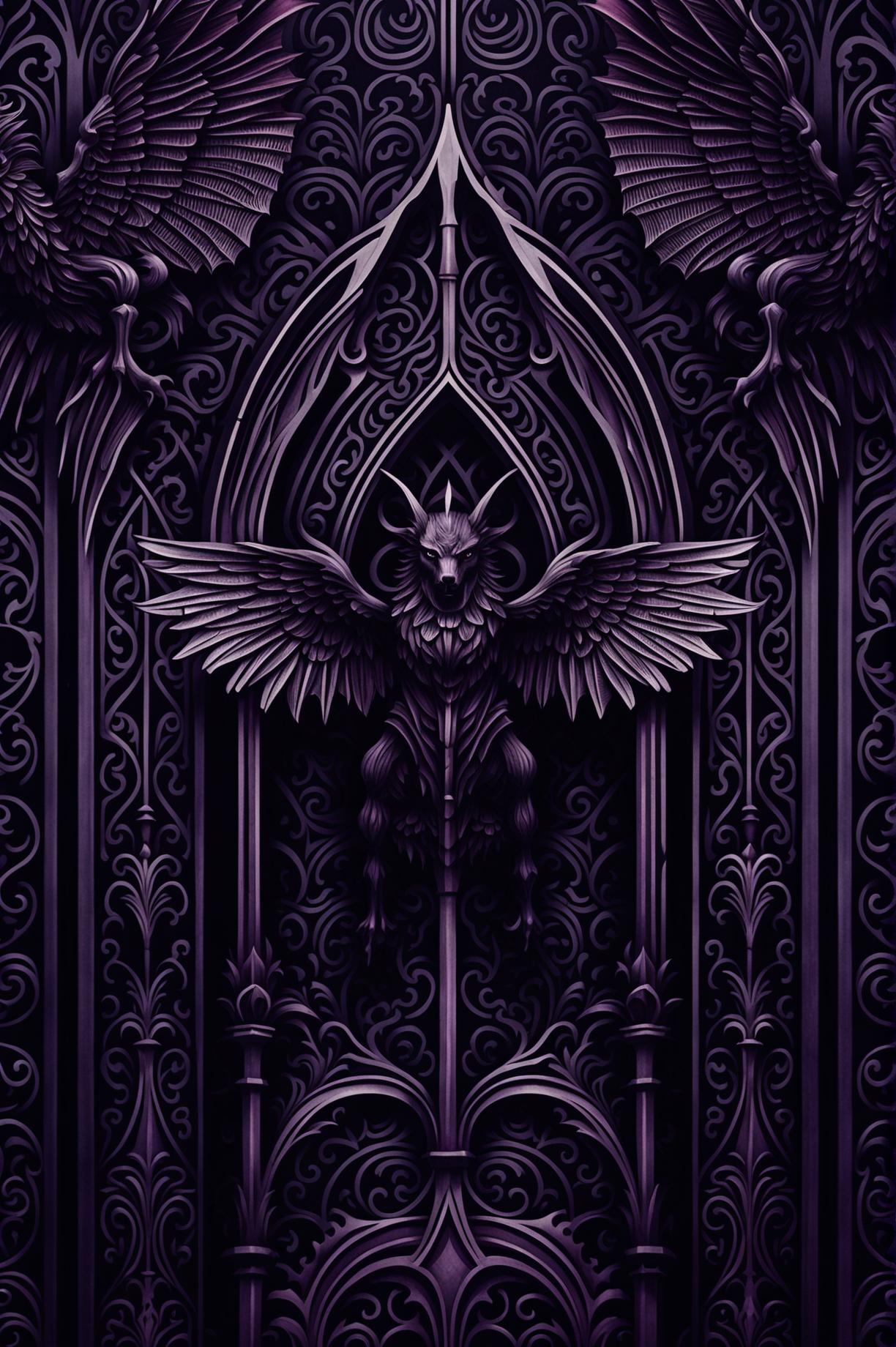 Beautiful gothic-themed wallpaper with dark, ornate patterns, classic gothic elements, and a rich color palette of blacks, purples, and reds, creating a sophisticated and mysterious atmosphere