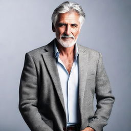 A handsome gray-haired man striking a sexy pose