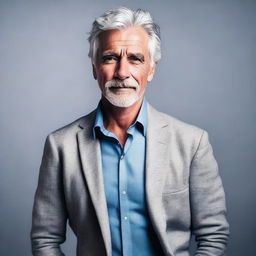 A handsome gray-haired man striking a sexy pose