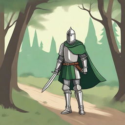 An illustration of a traveling knight wearing a green cape