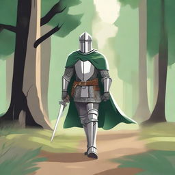 An illustration of a traveling knight wearing a green cape