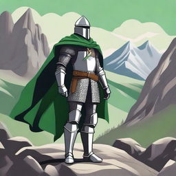 An illustration of a traveling knight wearing a green cape