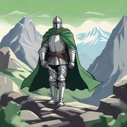 An illustration of a traveling knight wearing a green cape