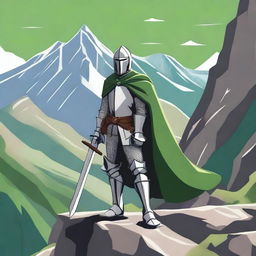 An illustration of a traveling knight wearing a green cape