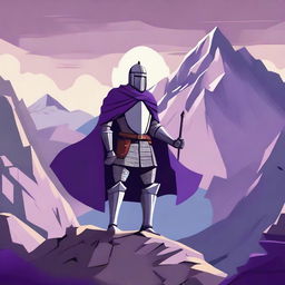 An illustration of a traveling knight wearing a purple cape